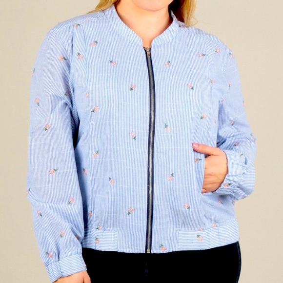 FLORAL EMBROIDERED STRIPED JACKET - Picture 1 of 2
